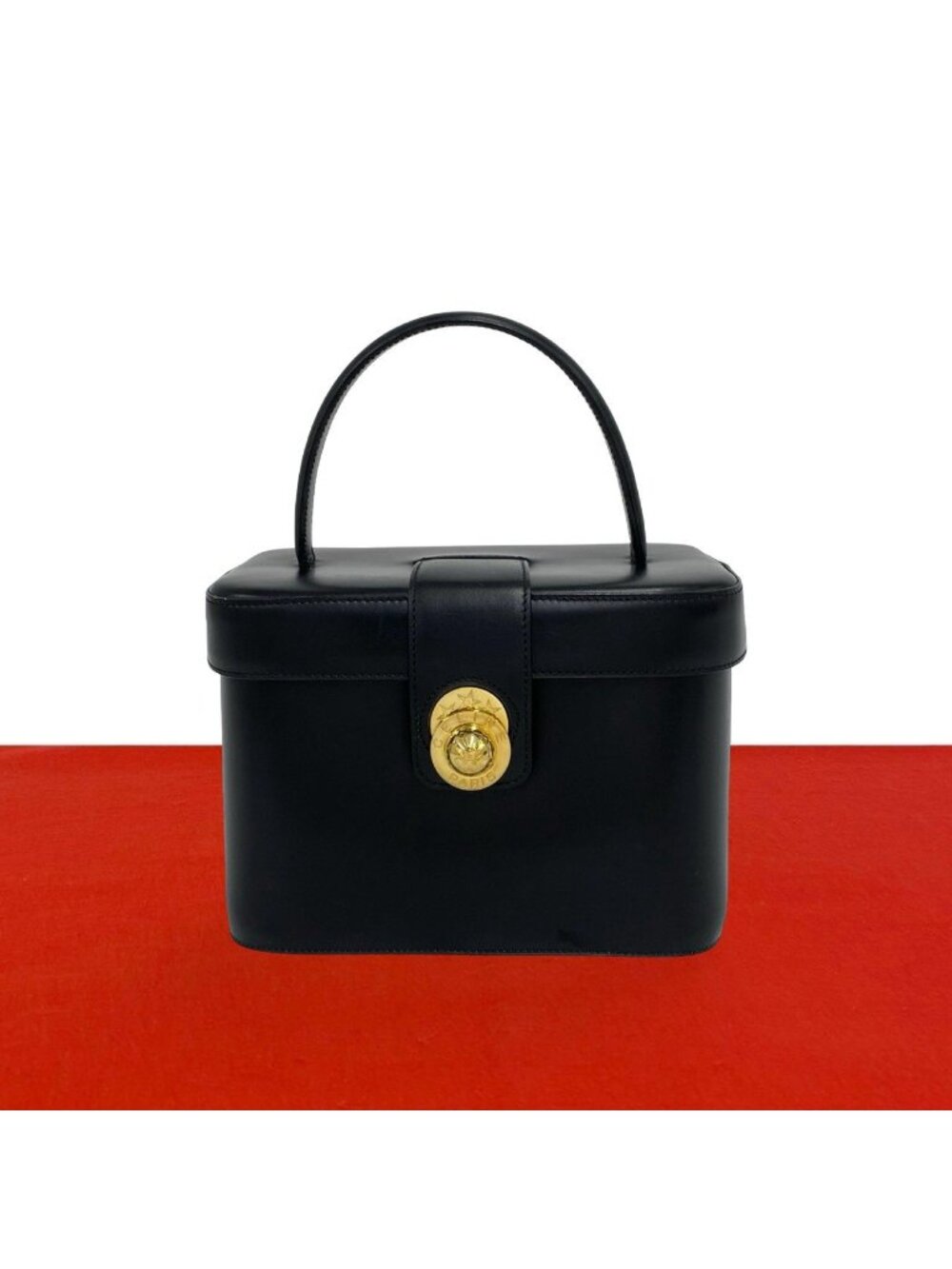 Celine Vintage Star Ball Logo Leather Handbag Vanity Bag Black